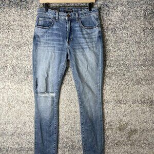 Monfrere‎ Greyson Jeans Mens 32 Blue Distressed Skinny Denim Made USA Japanese